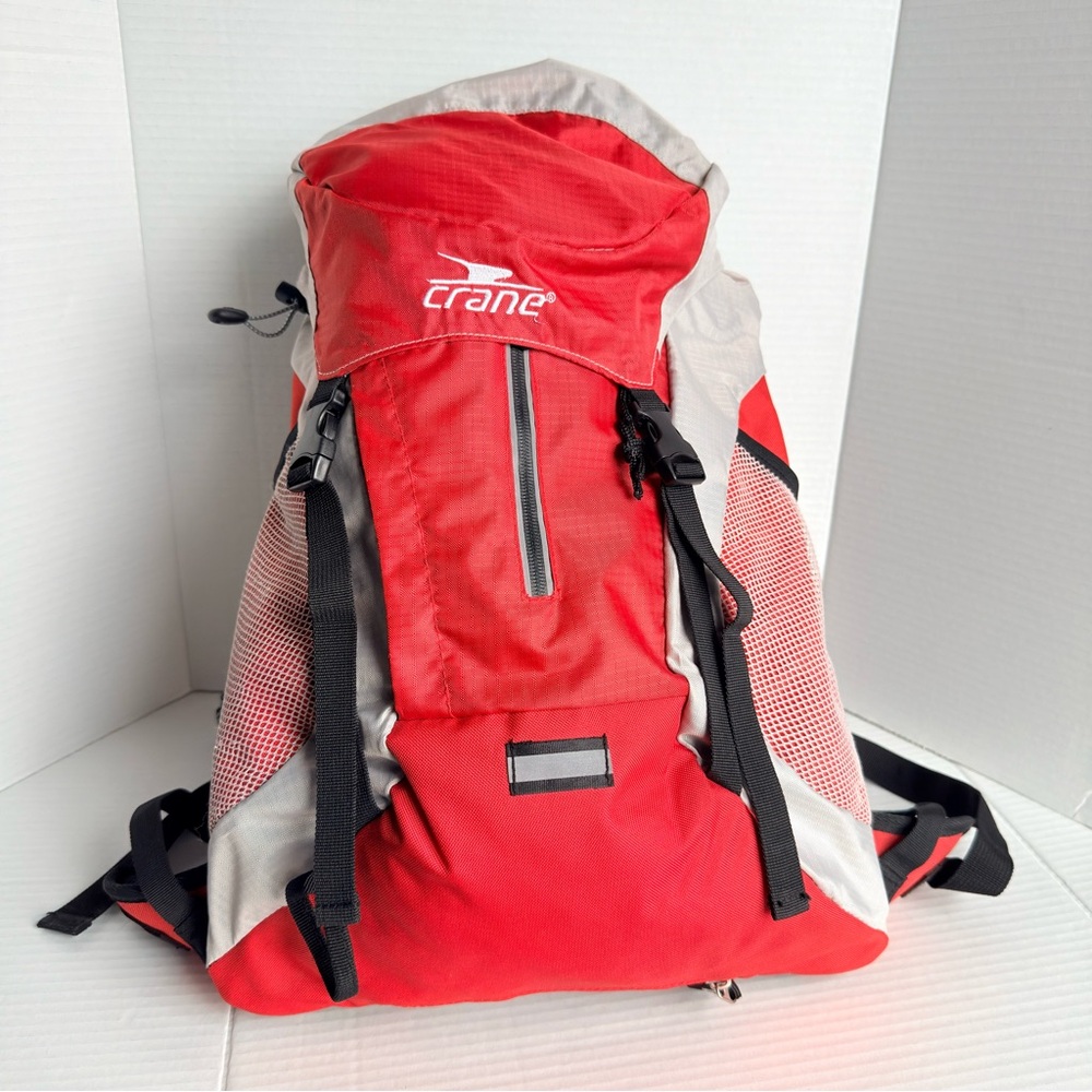 Crane Hiking Backpack Red Gray Hydration Compatible Outdoor Pack